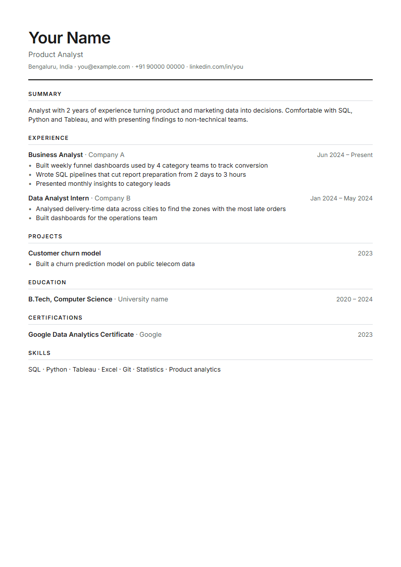 Classic resume template with a sample resume