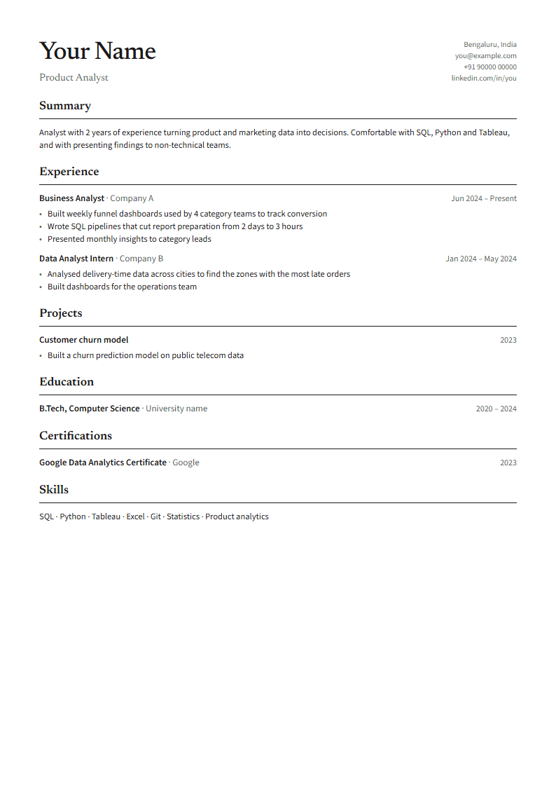 Editorial resume template with a sample resume