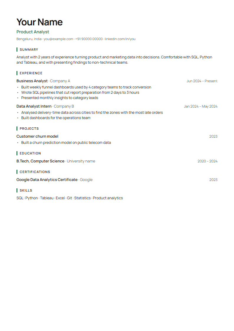 Modern resume template with a sample resume