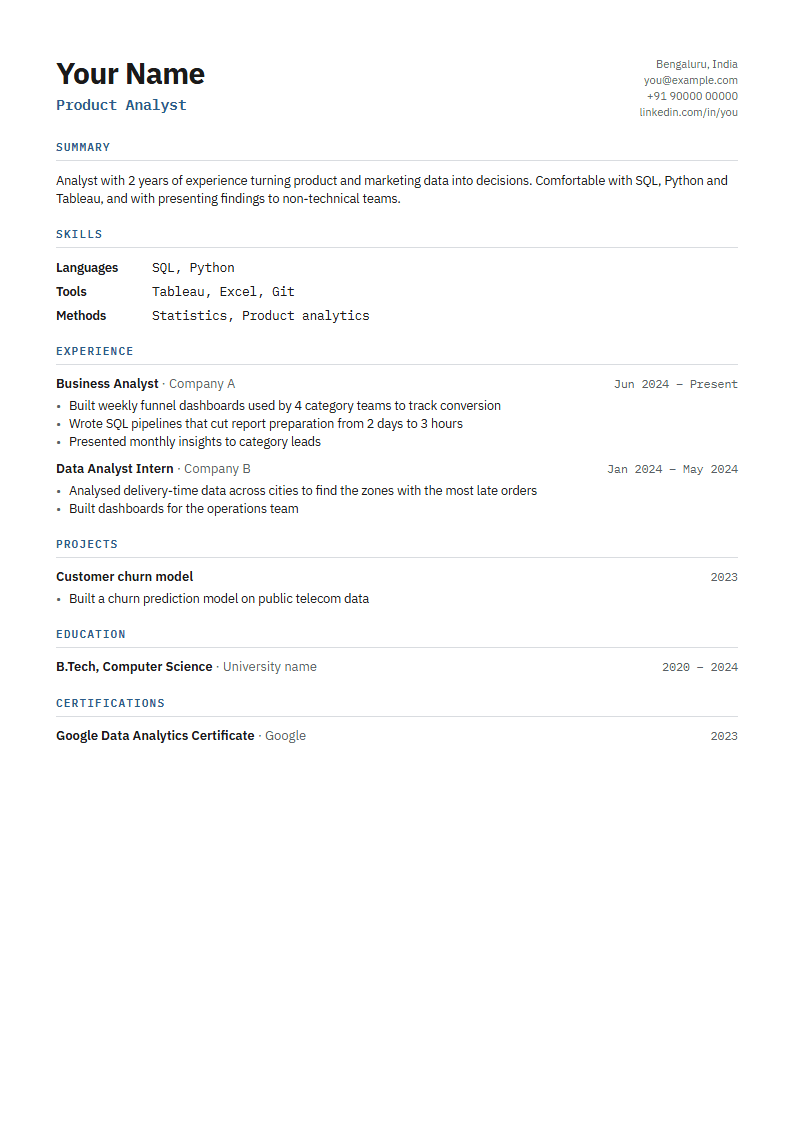 Technical resume template with a sample resume