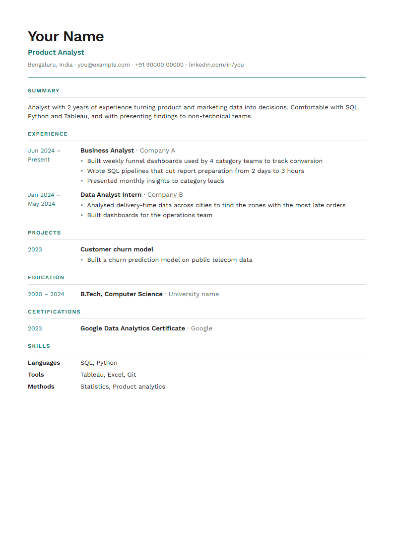 Timeline resume template with a sample resume