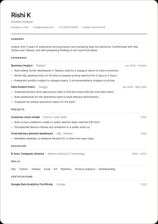 Classic template with a sample resume