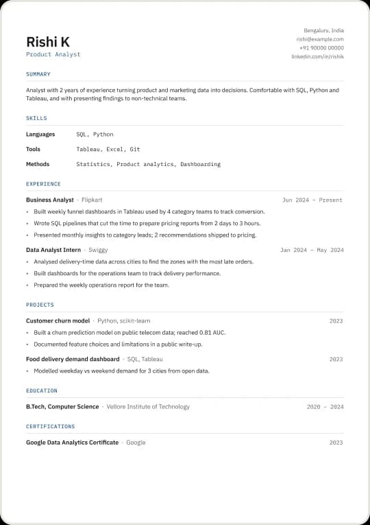 Technical template with a sample resume